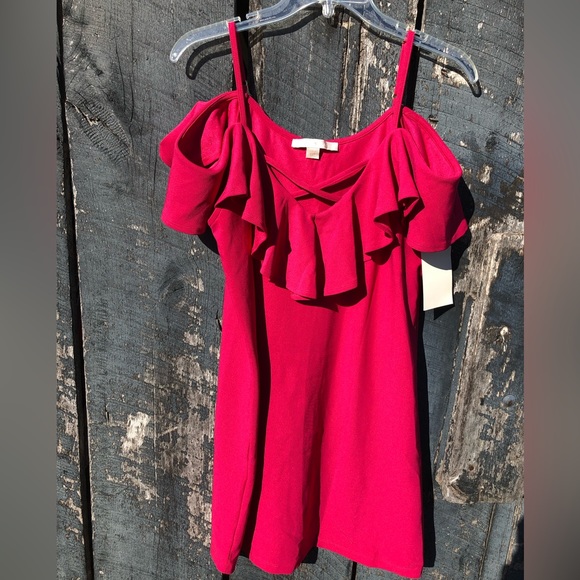 NWT Boston Proper Off the Shoulder Mini Dress Red Berry Medium - Picture 3 of 6